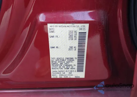 2015 Nissan Altima 2.5/2.5 S/2.5 Sl/2.5 Sv from USA, damaged, VIN 1N4AL3AP6FC423851